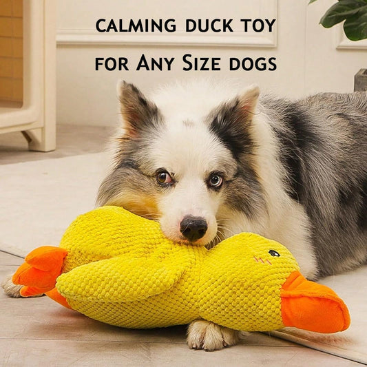 Mellow Dog Calming Duck Toy - Bright Yellow, Soft Squeaker (L-45cm)