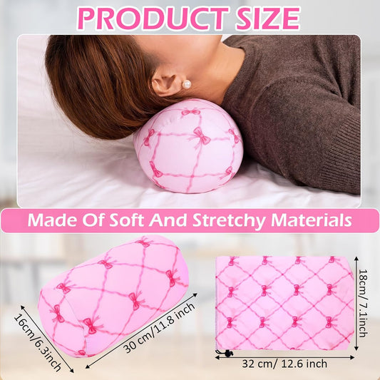 Novabright Micro Bead Neck Pillow with Storage Bag 12" x 6" Mellow Bean Bag Pillow Soft Tube Support Bolster for Adult Travel Chair Sleeping Car Seat, Airplane Surgery Recovery(Pink Bow)