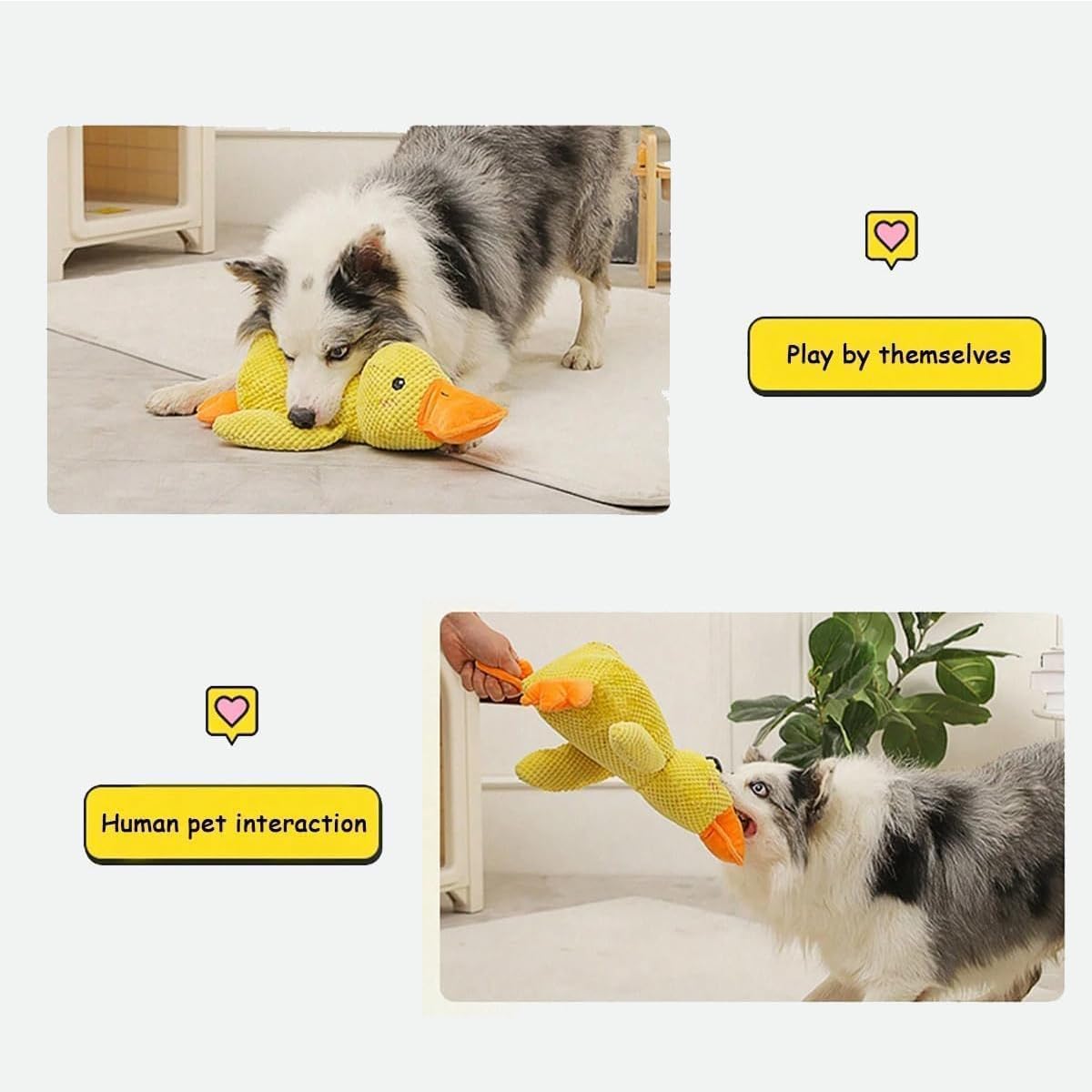 Mellow Dog Calming Duck Toy - Bright Yellow, Soft Squeaker (L-45cm)
