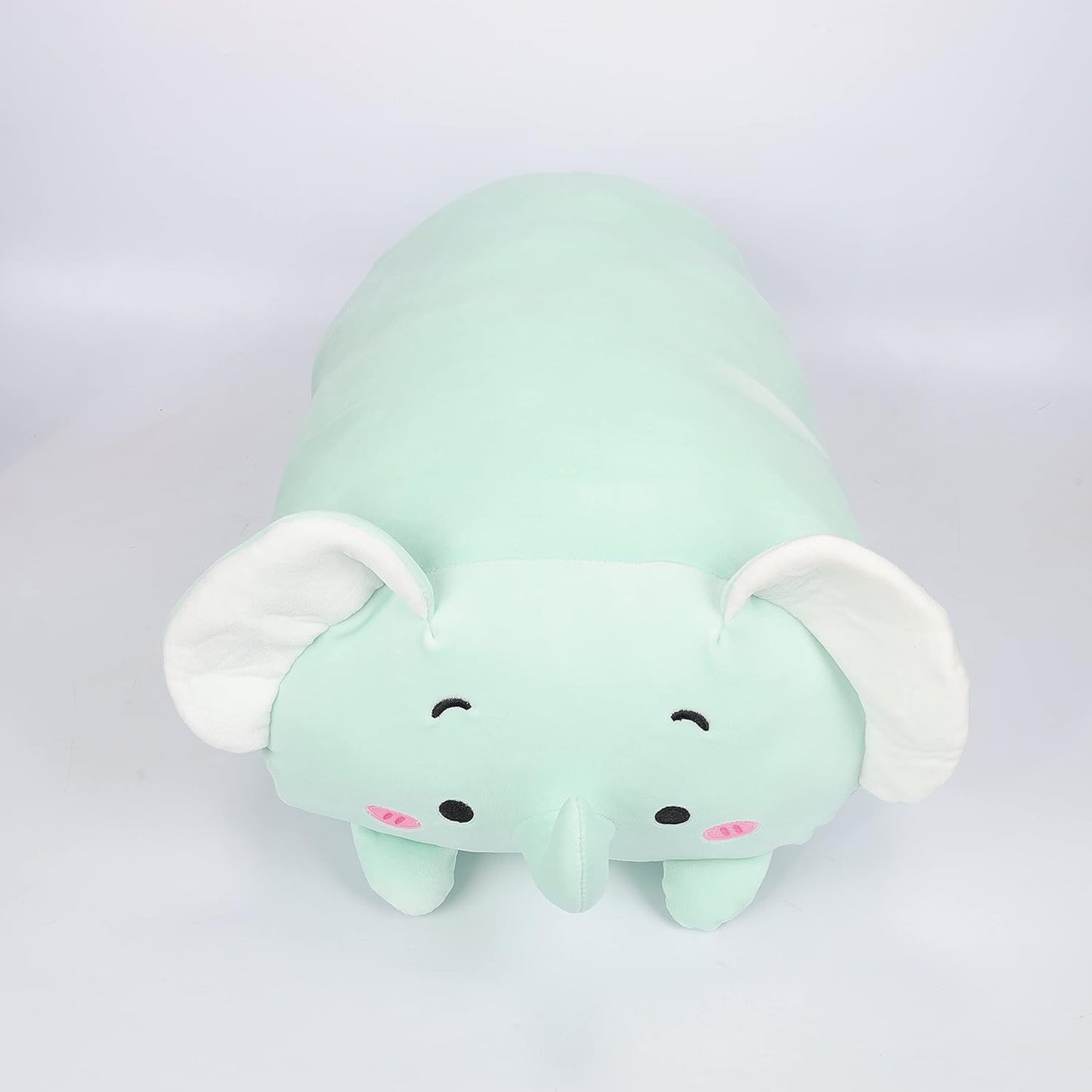 TemBe 23.6 inch Cute Large Elephant Plush Stuffed Animal Pillow, Very Soft Squish Mellow Hugging Toy Gifts for Bedding, Kids Sleeping Cute Pillow (Green Elephant)