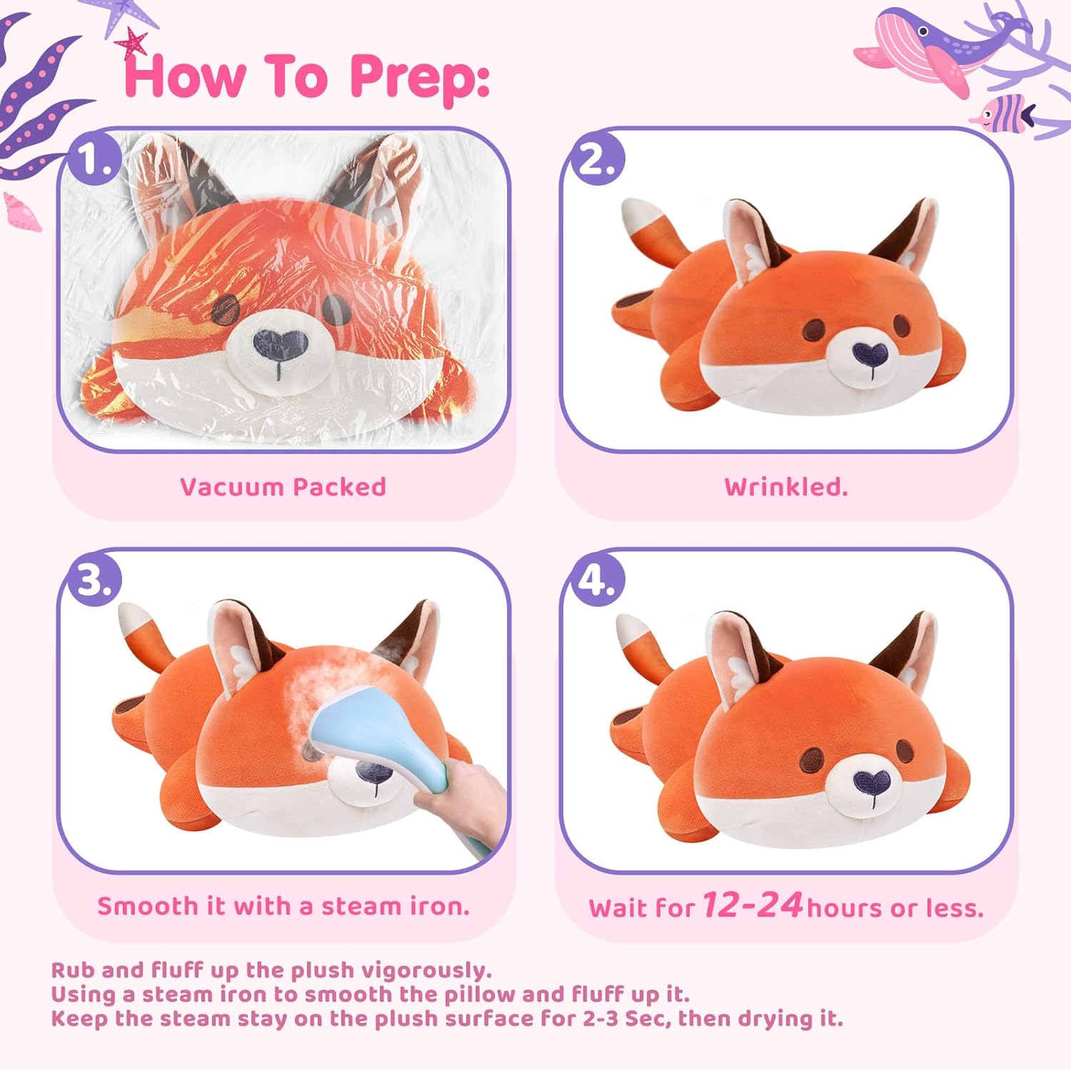 Mewaii Cute Fox Plush Pillow, Kawaii Plushies Red Fox Stuffed Animals, Squishy Plushies, Cuddle Foxes Plush Pillow for Kids & Girls (13 Inch)