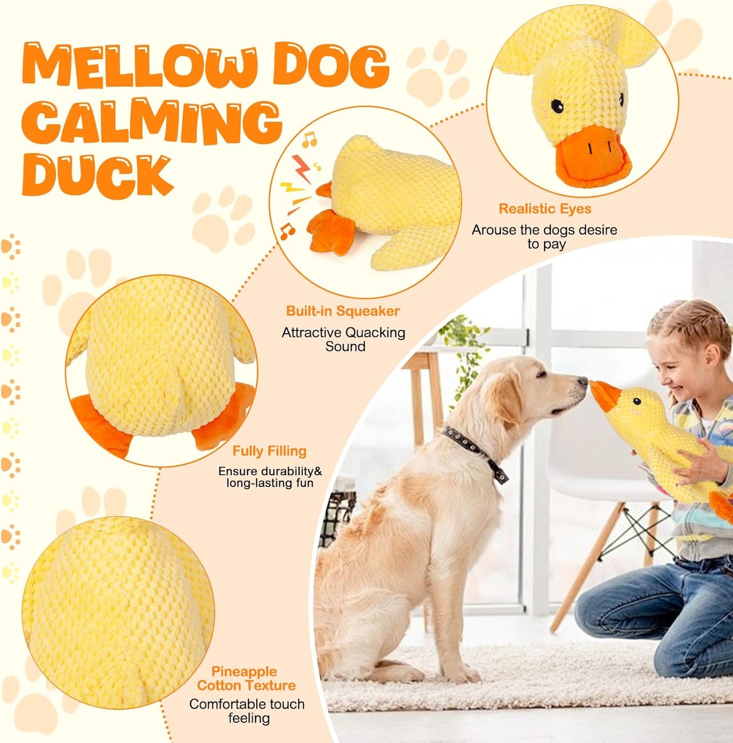 Mellow Dog Calming Duck, 2025 New Yellow Ducks Dog Toy, The Mellow Calming Duck Toy for Dogs, Quacking Sound for Indoor Dogs (Yellow)