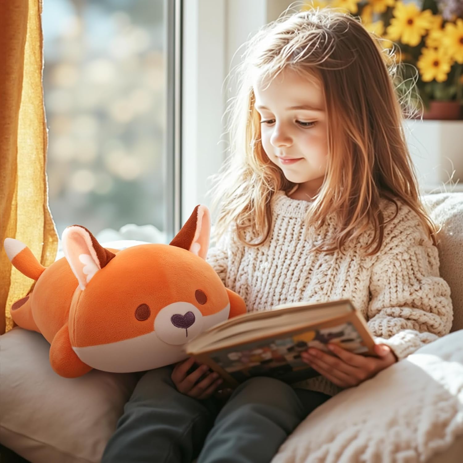 Mewaii Cute Fox Plush Pillow, Kawaii Plushies Red Fox Stuffed Animals, Squishy Plushies, Cuddle Foxes Plush Pillow for Kids & Girls (13 Inch)