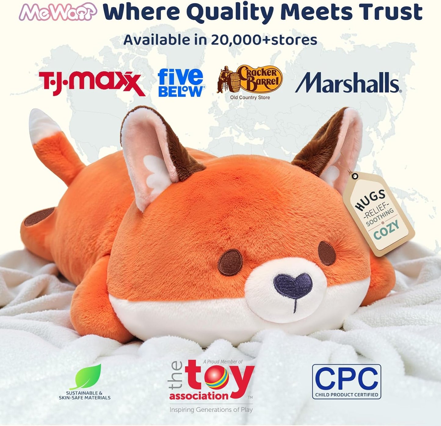 Mewaii Cute Fox Plush Pillow, Kawaii Plushies Red Fox Stuffed Animals, Squishy Plushies, Cuddle Foxes Plush Pillow for Kids & Girls (13 Inch)