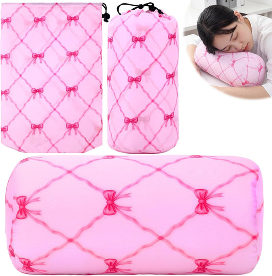 Novabright Micro Bead Neck Pillow with Storage Bag 12" x 6" Mellow Bean Bag Pillow Soft Tube Support Bolster for Adult Travel Chair Sleeping Car Seat, Airplane Surgery Recovery(Pink Bow)