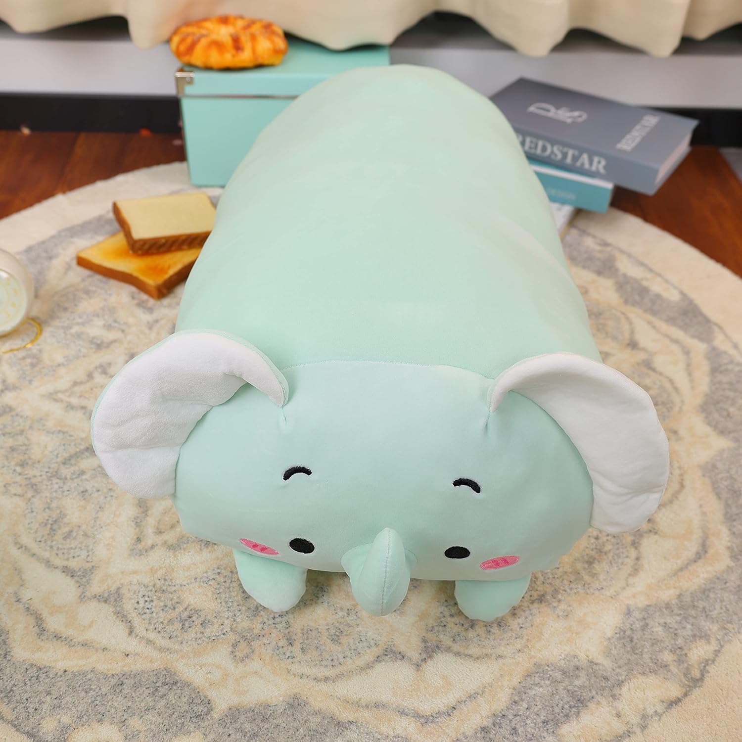 TemBe 23.6 inch Cute Large Elephant Plush Stuffed Animal Pillow, Very Soft Squish Mellow Hugging Toy Gifts for Bedding, Kids Sleeping Cute Pillow (Green Elephant)